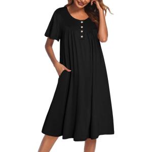 imageEkouaer Nightgowns for Women Short Sleeve House Dress with Pockets Floral Print Mumu DressBlack