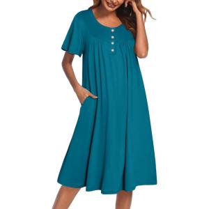 imageEkouaer Nightgowns for Women Short Sleeve House Dress with Pockets Floral Print Mumu DressBlue Green