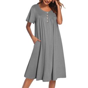 imageEkouaer Nightgowns for Women Short Sleeve House Dress with Pockets Floral Print Mumu DressDark Grey