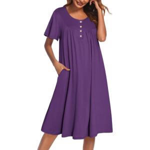 imageEkouaer Nightgowns for Women Short Sleeve House Dress with Pockets Floral Print Mumu DressDeep Purple
