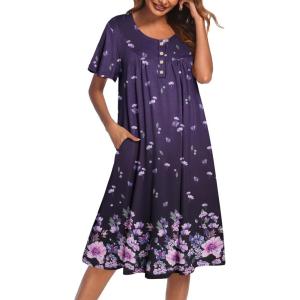 imageEkouaer Nightgowns for Women Short Sleeve House Dress with Pockets Floral Print Mumu DressFloral Purple