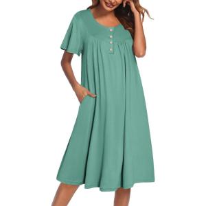 imageEkouaer Nightgowns for Women Short Sleeve House Dress with Pockets Floral Print Mumu DressGreen