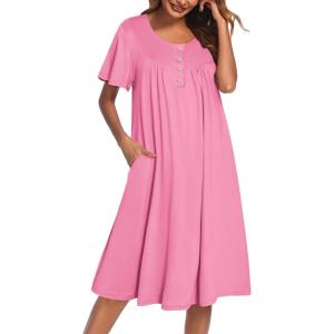 imageEkouaer Nightgowns for Women Short Sleeve House Dress with Pockets Floral Print Mumu DressHot Pink