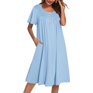 imageEkouaer Nightgowns for Women Short Sleeve House Dress with Pockets Floral Print Mumu DressLignt Blue