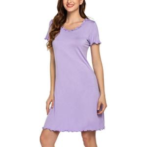 imageEkouaer Womens Nightgown Short Sleeve Sleepshirt Soft Sleeping Shirts Loungewear Nightshirts Sleepwear S2XLPurple