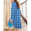 imageEkouaer Flannel Nightgowns for Women Long Sleeve Sleepwear Pajama Dress Button Sleepshirts with PocketsBlue Plaid