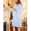 imageEkouaer Flannel Nightgowns for Women Long Sleeve Sleepwear Pajama Dress Button Sleepshirts with PocketsLight Blue Floral