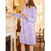 imageEkouaer Flannel Nightgowns for Women Long Sleeve Sleepwear Pajama Dress Button Sleepshirts with PocketsPurple Floral