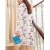 imageEkouaer Flannel Nightgowns for Women Long Sleeve Sleepwear Pajama Dress Button Sleepshirts with PocketsWhite Pink Rose
