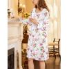 imageEkouaer Flannel Nightgowns for Women Long Sleeve Sleepwear Pajama Dress Button Sleepshirts with PocketsWhite Pink Rose