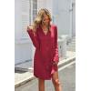 imageEkouaer Womens Button Down Nightgown Long Sleeves Sleepwear V Neck Nightgowns for WomenWine Red