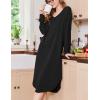 imageEkouaer Womens Nightgown Long Sleeve Sleepshirt V Neck Nightshirt Casual Loungewear Soft SleepwearBlack