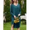 imageEkouaer Womens Nightgown Long Sleeve Sleepshirt V Neck Nightshirt Casual Loungewear Soft SleepwearBlue Green