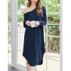 imageEkouaer Womens Nightgown Long Sleeve Sleepshirt V Neck Nightshirt Casual Loungewear Soft SleepwearNavy Blue