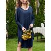 imageEkouaer Womens Nightgown Long Sleeve Sleepshirt V Neck Nightshirt Casual Loungewear Soft SleepwearNavy Blue