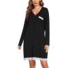 imageEkouaer Womens Nightgown Striped Tee Long Sleeve Comfy Sleep Nightshirt Button Down Pajama DressBlack