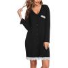 imageEkouaer Womens Nightgown Striped Tee Long Sleeve Comfy Sleep Nightshirt Button Down Pajama DressBlack