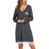 imageEkouaer Womens Nightgown Striped Tee Long Sleeve Comfy Sleep Nightshirt Button Down Pajama DressDark Grey