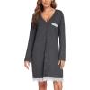 imageEkouaer Womens Nightgown Striped Tee Long Sleeve Comfy Sleep Nightshirt Button Down Pajama DressDark Grey