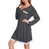 imageEkouaer Womens Nightgown Striped Tee Long Sleeve Comfy Sleep Nightshirt Button Down Pajama DressDark Grey