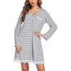 imageEkouaer Womens Nightgown Striped Tee Long Sleeve Comfy Sleep Nightshirt Button Down Pajama DressGrey