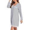 imageEkouaer Womens Nightgown Striped Tee Long Sleeve Comfy Sleep Nightshirt Button Down Pajama DressGrey Striped