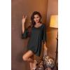 imageEkouaer Womens Sleepshirt Deep V Neck Nightgown Batwing Nightshirt Oversized SleepwearBlack