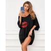 imageEkouaer Womens Sleepshirt Deep V Neck Nightgown Batwing Nightshirt Oversized SleepwearBlack Lipprint