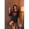 imageEkouaer Womens Sleepshirt Deep V Neck Nightgown Batwing Nightshirt Oversized SleepwearBlack Lipprint