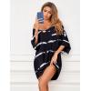 imageEkouaer Womens Sleepshirt Deep V Neck Nightgown Batwing Nightshirt Oversized SleepwearBlack Striped