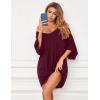 imageEkouaer Womens Sleepshirt Deep V Neck Nightgown Batwing Nightshirt Oversized SleepwearWine Red