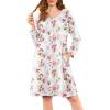 imageEkouaer Flannel Nightgowns for Women Long Sleeve Sleepwear Pajama Dress Button Sleepshirts with PocketsWhite Pink Rose