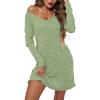 imageEkouaer Womens Nightgown Long Sleeve Rib Knit Pajama Dress V Neck Soft Loungewear Sleepwear SXXLGreen