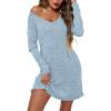 imageEkouaer Womens Nightgown Long Sleeve Rib Knit Pajama Dress V Neck Soft Loungewear Sleepwear SXXLLight Blue