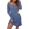 imageEkouaer Womens Nightgown Long Sleeve Rib Knit Pajama Dress V Neck Soft Loungewear Sleepwear SXXLNavy Blue