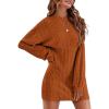 imageEkouaer Womens Nightgown Long Sleeve Ribbed Knit Nightshirt Round Neck Sleep Shirt Soft Sweater Dress SXXLCaramel