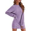 imageEkouaer Womens Nightgown Long Sleeve Ribbed Knit Nightshirt Round Neck Sleep Shirt Soft Sweater Dress SXXLLilac