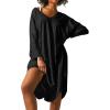 imageEkouaer Womens Nightgown Long Sleeve Sleepshirt V Neck Nightshirt Casual Loungewear Soft SleepwearBlack