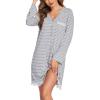 imageEkouaer Womens Nightgown Striped Tee Long Sleeve Comfy Sleep Nightshirt Button Down Pajama DressGrey Striped