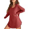 imageEkouaer Womens Nightgown Waffle Knit Long Sleeve Nightgown Sleep shirts Night Dress for Women SXXLRed