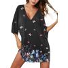 imageEkouaer Womens Sleepshirt Deep V Neck Nightgown Batwing Nightshirt Oversized SleepwearBlack Butterfly