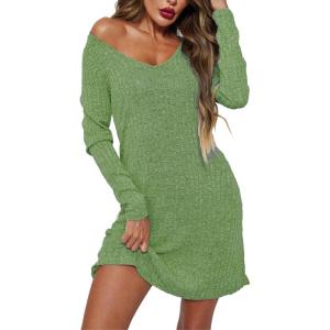 imageEkouaer Womens Nightgown Long Sleeve Rib Knit Pajama Dress V Neck Soft Loungewear Sleepwear SXXLArmy Green