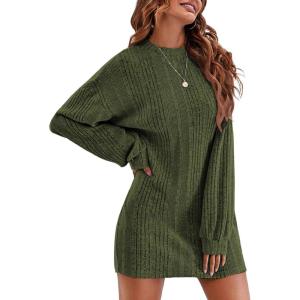 imageEkouaer Womens Nightgown Long Sleeve Ribbed Knit Nightshirt Round Neck Sleep Shirt Soft Sweater Dress SXXLArmy Green