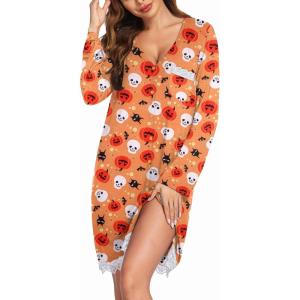 imageEkouaer Womens Nightgown Striped Tee Long Sleeve Comfy Sleep Nightshirt Button Down Pajama DressLong Sleevehalloween