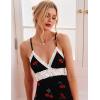 imageEkouaer Sleepwear Womens Chemise Nightgown Full Slip Lace Lounge DressCherry Print
