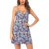 imageEkouaer Womens V Neck Racerback Sleeveless NightgownBlue Leaves