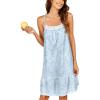 imageEkouaer Womens 100 Cotton Lace Nightgown Sleeveless Sleep Dress Victorian Sleepshirt Button Strap GownBlue Floral