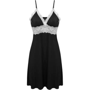 imageEkouaer Sleepwear Womens Chemise Nightgown Full Slip Lace Lounge DressBlack