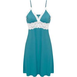 imageEkouaer Sleepwear Womens Chemise Nightgown Full Slip Lace Lounge DressBlue Green