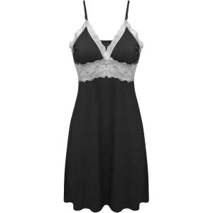 imageEkouaer Sleepwear Womens Chemise Nightgown Full Slip Lace Lounge DressDark Grey